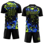 Jersey Sublimation Schwarz Grün-Royal Fußball Uniform Schwarz Custom Neon Jersey Sublimation Schwarz Grün-Royal Fußball Uniform Schwarz Custom Neon