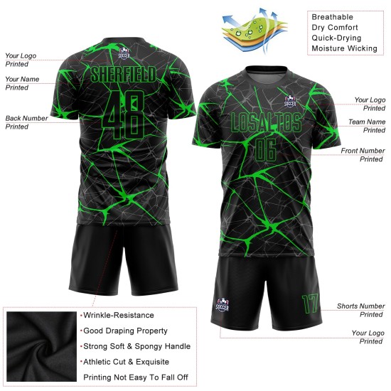 Sublimation Fußball Neon Custom Jersey Schwarz Uniform Grün Sublimation Fußball Neon Custom Jersey Schwarz Uniform Grün