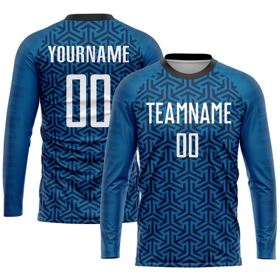 Sublimation Custom Weiß-Schwarz Fußball Uniform Blau Jersey Sublimation Custom Weiß-Schwarz Fußball Uniform Blau Jersey