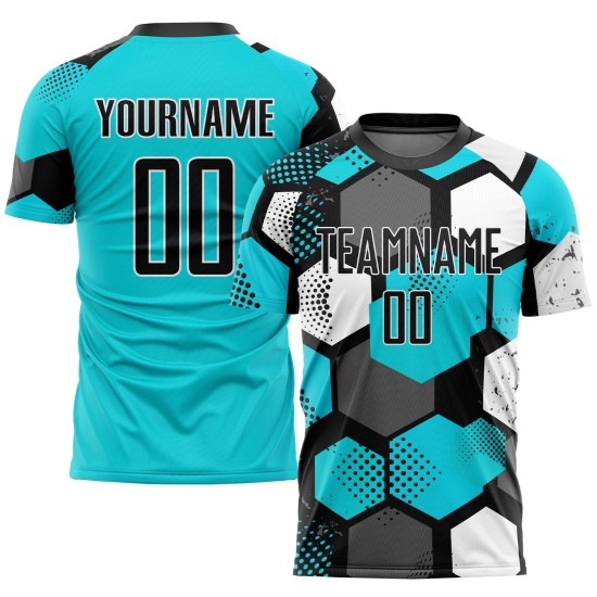 Aqua Uniform Sublimation Schwarz-Weiß Fußball Custom Jersey Aqua Uniform Sublimation Schwarz-Weiß Fußball Custom Jersey