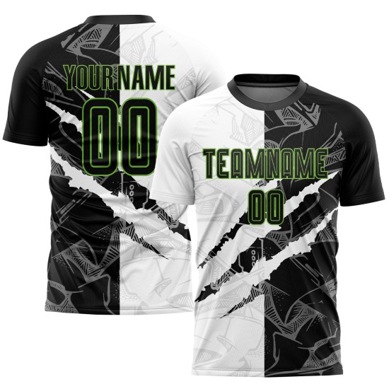Graffiti Scratch Sublimation Custom Fußball Grün Muster Jersey Schwarz-Neon Uniform Graffiti Scratch Sublimation Custom Fußball Grün Muster Jersey Schwarz-Neon Uniform