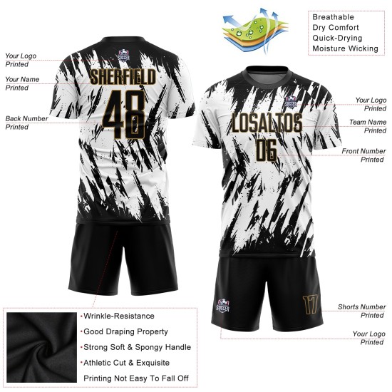 Gold Schwarz-Alt Weiß Custom Fußball Sublimation Jersey Uniform Gold Schwarz-Alt Weiß Custom Fußball Sublimation Jersey Uniform