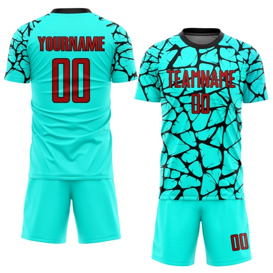 Aqua Custom Sublimation Rot-Schwarz Fußballuniform Trikot Aqua Custom Sublimation Rot-Schwarz Fußballuniform Trikot