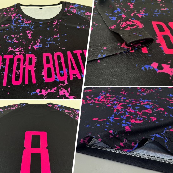 Blaue Uniform Jersey Custom Schwarz Pink-Light Fußball Sublimation Blaue Uniform Jersey Custom Schwarz Pink-Light Fußball Sublimation