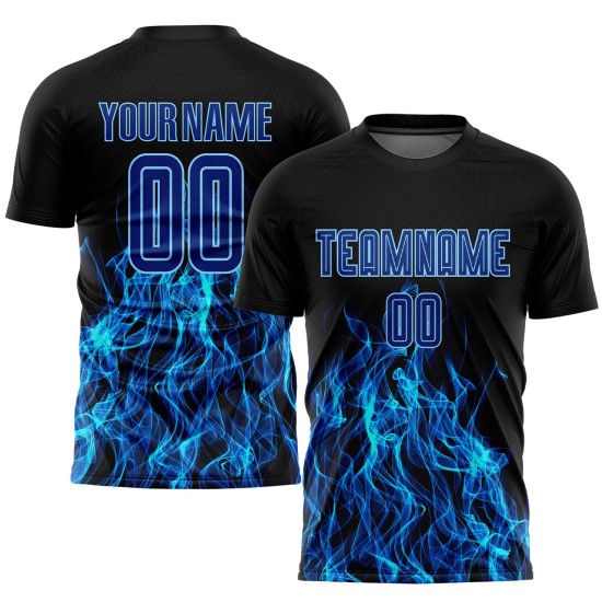 Jersey Sublimation Custom Flame Schwarz Fußball Royal-Hellblau Uniform Jersey Sublimation Custom Flame Schwarz Fußball Royal-Hellblau Uniform
