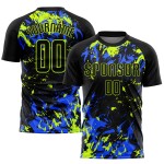 Jersey Sublimation Schwarz Grün-Royal Fußball Uniform Schwarz Custom Neon Jersey Sublimation Schwarz Grün-Royal Fußball Uniform Schwarz Custom Neon