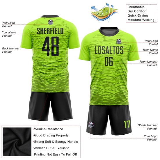 Fußballuniform Benutzerdefiniertes Grünes Trikot Sublimation Neon Schwarz Fußballuniform Benutzerdefiniertes Grünes Trikot Sublimation Neon Schwarz