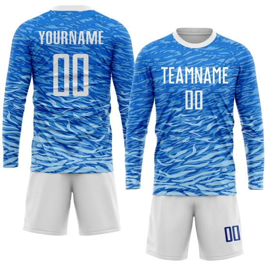 Fußball-Sublimationstrikot in Weiß, Royal Custom-Uniform Fußball-Sublimationstrikot in Weiß, Royal Custom-Uniform