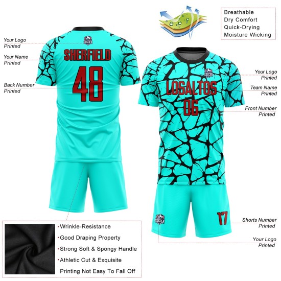 Aqua Custom Sublimation Rot-Schwarz Fußballuniform Trikot Aqua Custom Sublimation Rot-Schwarz Fußballuniform Trikot