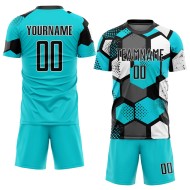 Aqua Uniform Sublimation Schwarz-Weiß Fußball Custom Jersey Aqua Uniform Sublimation Schwarz-Weiß Fußball Custom Jersey