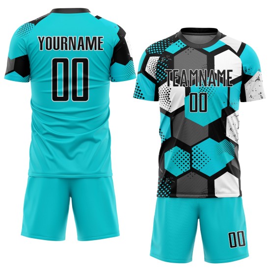 Aqua Uniform Sublimation Schwarz-Weiß Fußball Custom Jersey Aqua Uniform Sublimation Schwarz-Weiß Fußball Custom Jersey
