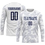 Weiße Sublimationsuniform, benutzerdefiniertes Fußballtrikot, Marineblau Weiße Sublimationsuniform, benutzerdefiniertes Fußballtrikot, Marineblau
