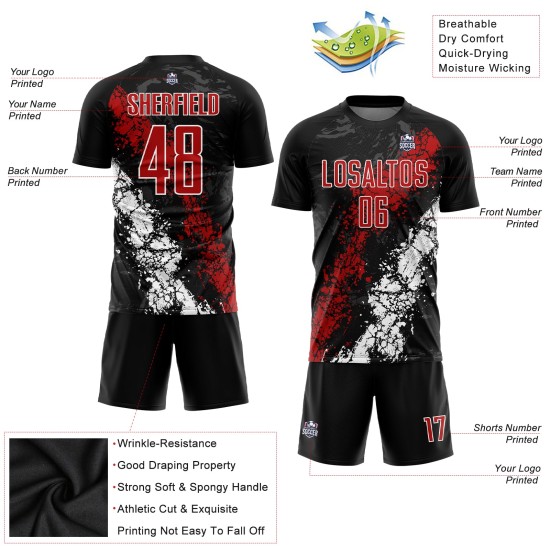 Fußball Schwarz Trikot Uniform Custom Sublimation Rot-Weiß Fußball Schwarz Trikot Uniform Custom Sublimation Rot-Weiß