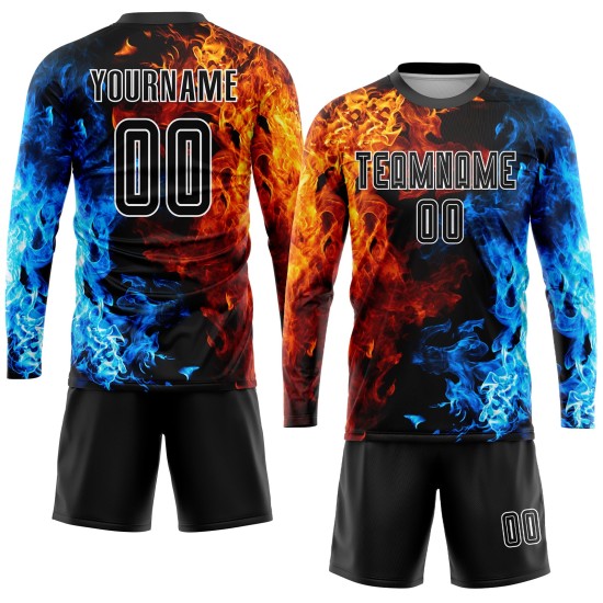 Uniform Custom Soccer Sublimation Figur Schwarz-Weiß Flamme Trikot Uniform Custom Soccer Sublimation Figur Schwarz-Weiß Flamme Trikot