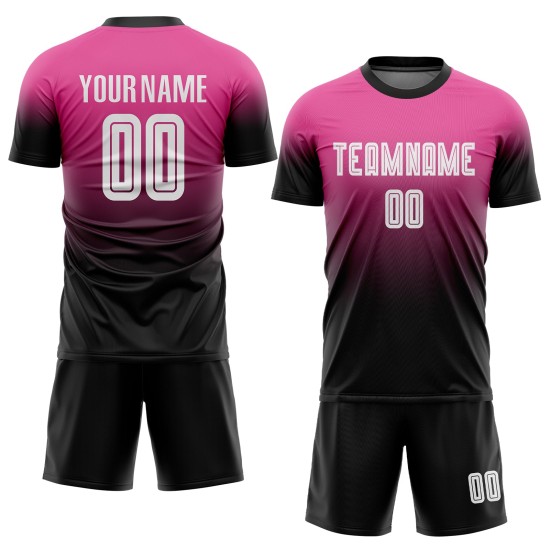 Fußballuniform Weiß-Schwarz Rosa Fashion Fade Sublimation Custom Jersey Fußballuniform Weiß-Schwarz Rosa Fashion Fade Sublimation Custom Jersey