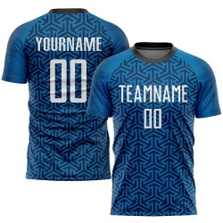 Sublimation Custom Weiß-Schwarz Fußball Uniform Blau Jersey Sublimation Custom Weiß-Schwarz Fußball Uniform Blau Jersey