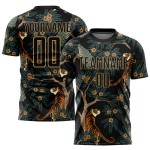 Pfau Gold Sublimation und Old Tiger Schwarz Fußball Jersey Custom Uniform Pfau Gold Sublimation und Old Tiger Schwarz Fußball Jersey Custom Uniform