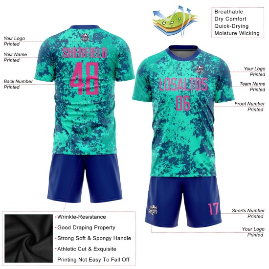 Benutzerdefinierte Teal Sublimation Pink-Royal Jersey Uniform Fußball Benutzerdefinierte Teal Sublimation Pink-Royal Jersey Uniform Fußball