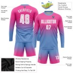 Ärmel Sublimation Blau Uniform Verblassen Jersey Mode Rosa Lange Weiß-Licht Fußball Custom Ärmel Sublimation Blau Uniform Verblassen Jersey Mode Rosa Lange Weiß-Licht Fußball Custom