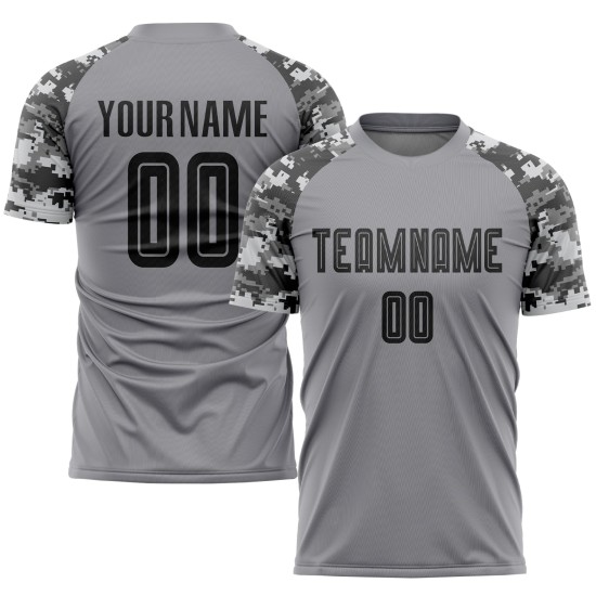 Fußball-Trikot in Schwarz-Camouflage-Uniform, Sublimation, benutzerdefiniertes graues Trikot Fußball-Trikot in Schwarz-Camouflage-Uniform, Sublimation, benutzerdefiniertes graues Trikot