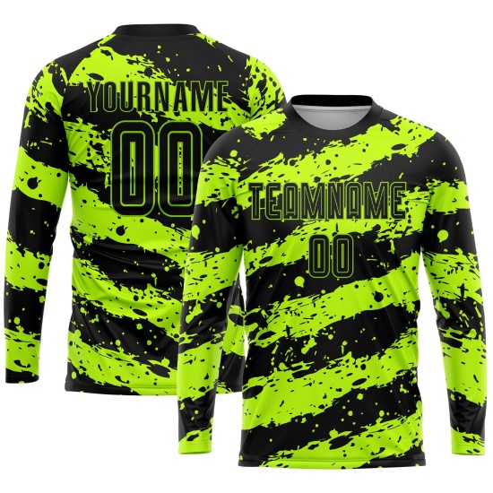 Schwarze Sublimation Custom Green Neon Jersey Fußballuniform Schwarze Sublimation Custom Green Neon Jersey Fußballuniform
