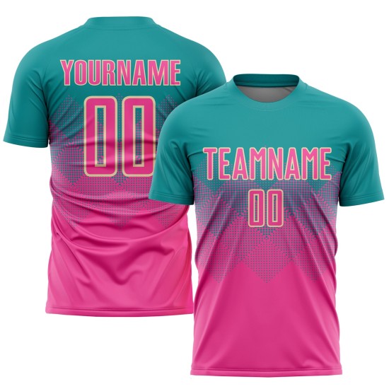 Jersey Teal Uniform Sublimation Pink-Creme Custom Fußball Jersey Teal Uniform Sublimation Pink-Creme Custom Fußball