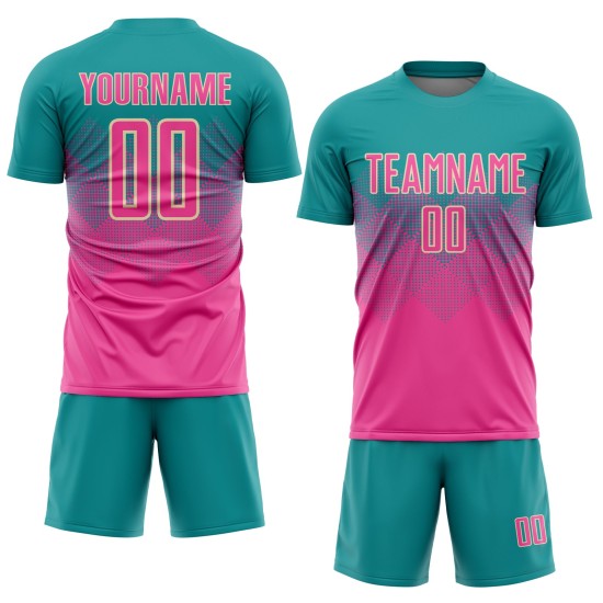 Jersey Teal Uniform Sublimation Pink-Creme Custom Fußball Jersey Teal Uniform Sublimation Pink-Creme Custom Fußball