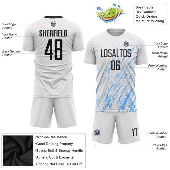Sublimation Schwarzlicht Trikot Custom Uniform Weiß Fußball Blau Sublimation Schwarzlicht Trikot Custom Uniform Weiß Fußball Blau