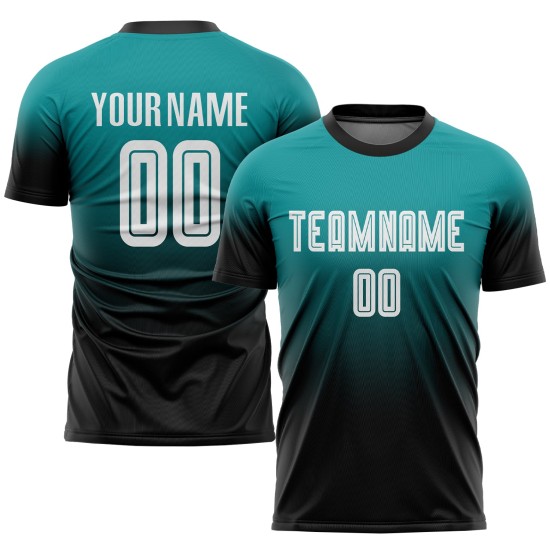 Benutzerdefinierte Teal Fußball Uniform Jersey Weiß-Schwarz Mode Sublimation Benutzerdefinierte Teal Fußball Uniform Jersey Weiß-Schwarz Mode Sublimation