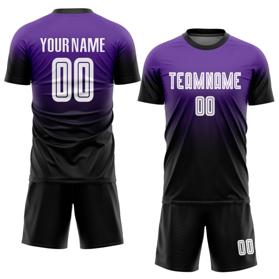 Lila Verblassen Fußball Weiß-Schwarz Sublimation Uniform Custom Jersey Mode Lila Verblassen Fußball Weiß-Schwarz Sublimation Uniform Custom Jersey Mode