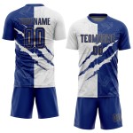 Benutzerdefinierte Gold Uniform Muster Weiß-Alte Kratzer Jersey Sublimation Fußball Royal Graffiti Benutzerdefinierte Gold Uniform Muster Weiß-Alte Kratzer Jersey Sublimation Fußball Royal Graffiti