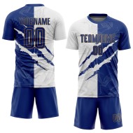 Benutzerdefinierte Gold Uniform Muster Weiß-Alte Kratzer Jersey Sublimation Fußball Royal Graffiti Benutzerdefinierte Gold Uniform Muster Weiß-Alte Kratzer Jersey Sublimation Fußball Royal Graffiti