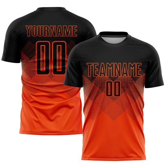 Fußballtrikot Sublimation Custom Schwarz Uniform Orange Fußballtrikot Sublimation Custom Schwarz Uniform Orange