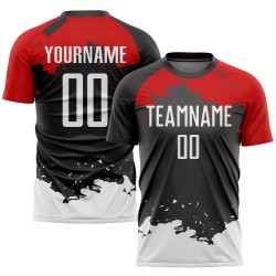 Uniform Custom Weiß-Rot Fußball Sublimation Schwarz Trikot Uniform Custom Weiß-Rot Fußball Sublimation Schwarz Trikot