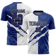 Benutzerdefinierte Gold Uniform Muster Weiß-Alte Kratzer Jersey Sublimation Fußball Royal Graffiti Benutzerdefinierte Gold Uniform Muster Weiß-Alte Kratzer Jersey Sublimation Fußball Royal Graffiti