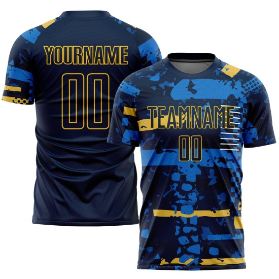 Trikot Navy-Gold Benutzerdefinierte Sublimation Fußballuniform Navy Trikot Navy-Gold Benutzerdefinierte Sublimation Fußballuniform Navy