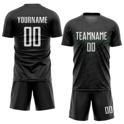Schwarze Uniform Weiß-Neongrün Jersey Fußball Sublimation Custom Schwarze Uniform Weiß-Neongrün Jersey Fußball Sublimation Custom