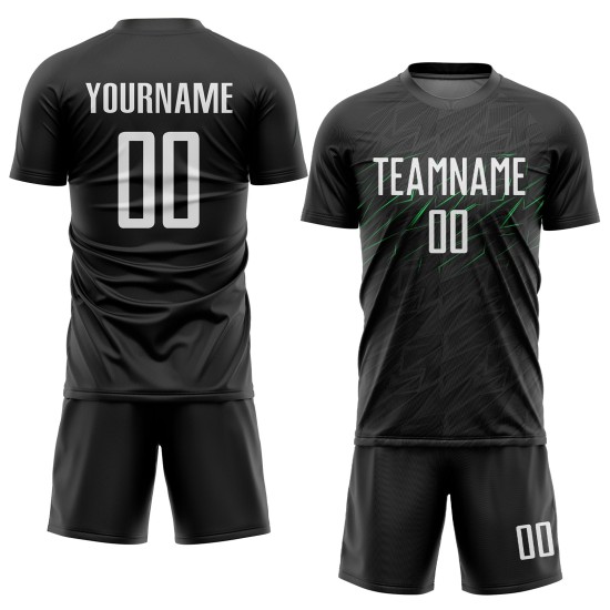 Schwarze Uniform Weiß-Neongrün Jersey Fußball Sublimation Custom Schwarze Uniform Weiß-Neongrün Jersey Fußball Sublimation Custom