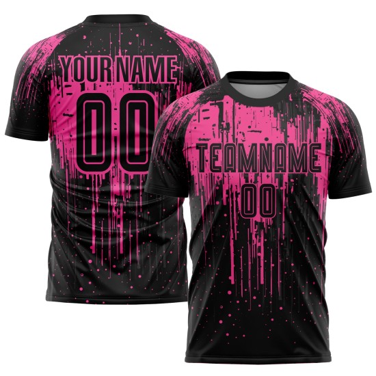 Rosa Sublimation Schwarzes Trikot Fußballuniform Custom Rosa Sublimation Schwarzes Trikot Fußballuniform Custom