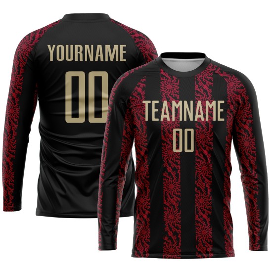 Gold-Rotes Trikot, benutzerdefinierte Sublimationsuniform, schwarzes Vegas Soccer Gold-Rotes Trikot, benutzerdefinierte Sublimationsuniform, schwarzes Vegas Soccer