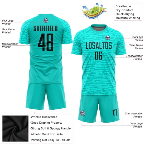 Aqua Jersey Schwarz Fußball Uniform Sublimation Custom Aqua Jersey Schwarz Fußball Uniform Sublimation Custom