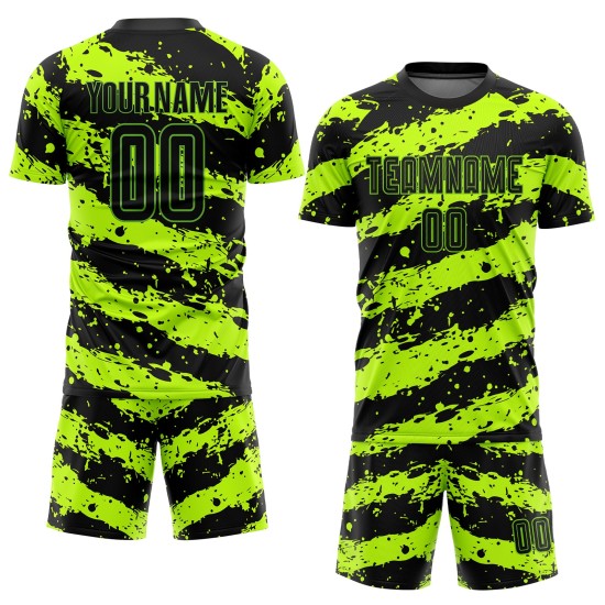Schwarze Sublimation Custom Green Neon Jersey Fußballuniform Schwarze Sublimation Custom Green Neon Jersey Fußballuniform