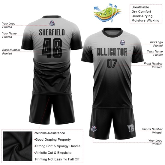 Fußball Jersey Verblassen Schwarz Uniform Custom Sublimation Mode Grau Fußball Jersey Verblassen Schwarz Uniform Custom Sublimation Mode Grau