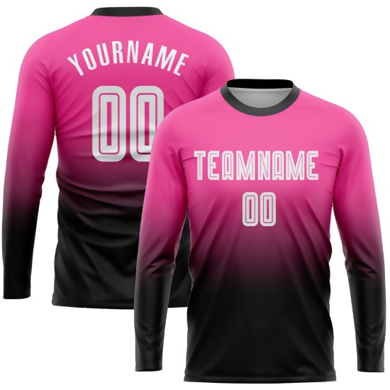 Jersey Uniform Sublimation Fußball Weiß-Schwarz Rosa Lange Custom Sleeve Fade Fashion Jersey Uniform Sublimation Fußball Weiß-Schwarz Rosa Lange Custom Sleeve Fade Fashion