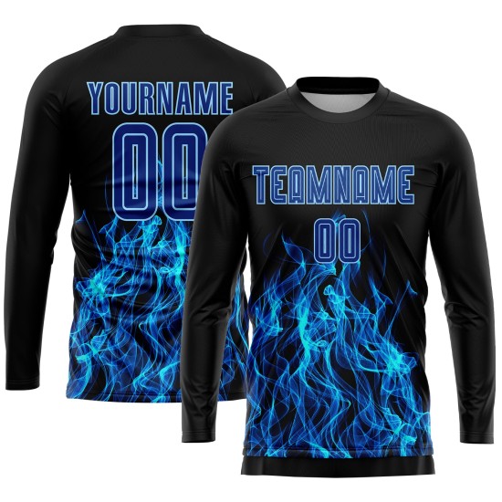 Jersey Sublimation Custom Flame Schwarz Fußball Royal-Hellblau Uniform Jersey Sublimation Custom Flame Schwarz Fußball Royal-Hellblau Uniform