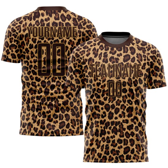 Gold Jersey Braun Sublimation Braun-Alte Uniform Leopard Fußball Custom Gold Jersey Braun Sublimation Braun-Alte Uniform Leopard Fußball Custom