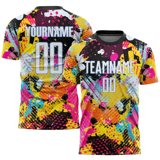 Weißlichtmuster Benutzerdefinierte blaue Fußball-Graffiti-Uniform-Trikot-Sublimation Weißlichtmuster Benutzerdefinierte blaue Fußball-Graffiti-Uniform-Trikot-Sublimation