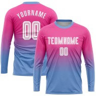 Ärmel Sublimation Blau Uniform Verblassen Jersey Mode Rosa Lange Weiß-Licht Fußball Custom Ärmel Sublimation Blau Uniform Verblassen Jersey Mode Rosa Lange Weiß-Licht Fußball Custom