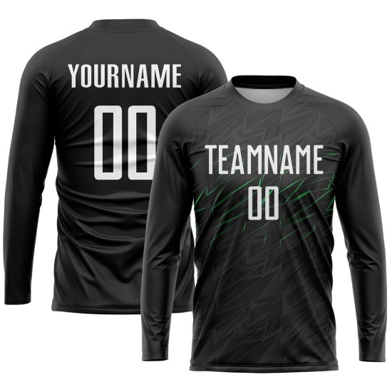 Schwarze Uniform Weiß-Neongrün Jersey Fußball Sublimation Custom Schwarze Uniform Weiß-Neongrün Jersey Fußball Sublimation Custom