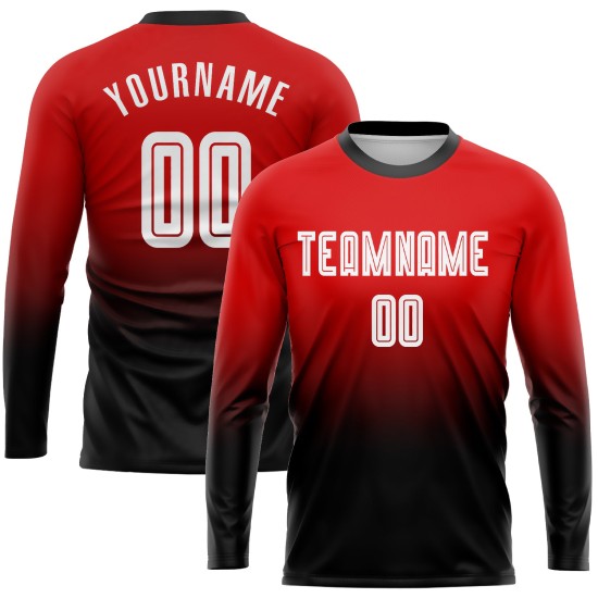 Fußball Weiß-Schwarz Lange Verblassen Rot Jersey Custom Sublimation Hülse Uniform Mode Fußball Weiß-Schwarz Lange Verblassen Rot Jersey Custom Sublimation Hülse Uniform Mode